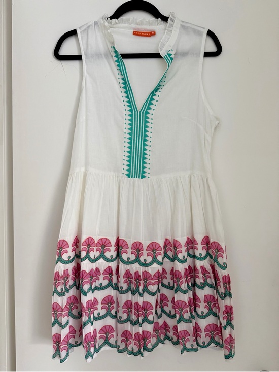 Oliphant Dresses & Skirts - Oliphant White Cotton sleeveless dress with Pink and teal Floral detail Sz M
